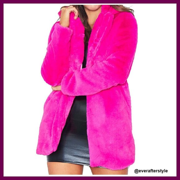 Jackets & Blazers - Faux Fur Lapel Coat Oversized Boyfriend Style Cozy Winter Warm Lining